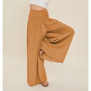 HEYSON Beautiful You Smocked Palazzo Pants Butterscotch Wide Leg SZ L